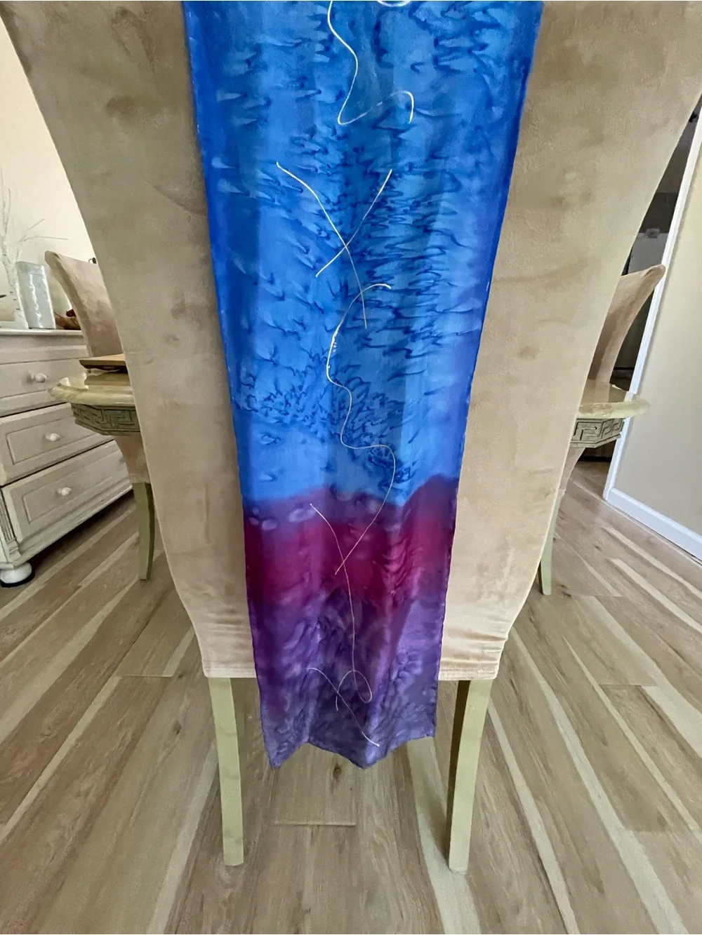 Hand-Dyed Silk Scarf in Blue, Purple & Pink